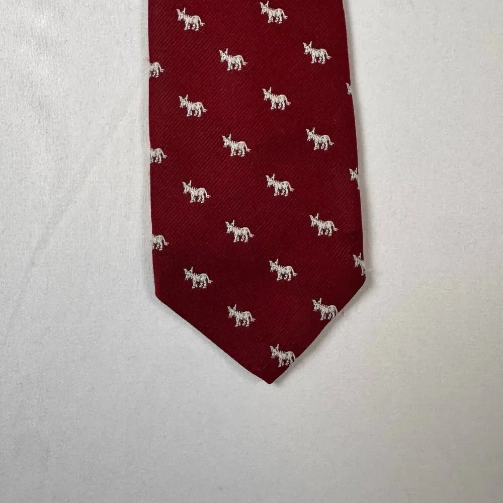 Ram Tie Makers Men’s Necktie Red Donkey Motif Embroidered Novelty Tie Preppy EUC